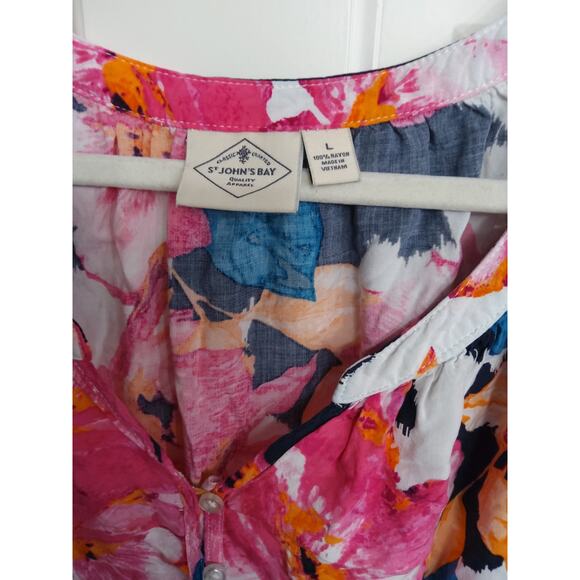 $St John's Bay Women's large blouse pink colorful floral. Whimsical BarbieCore - Picture 2 of 4